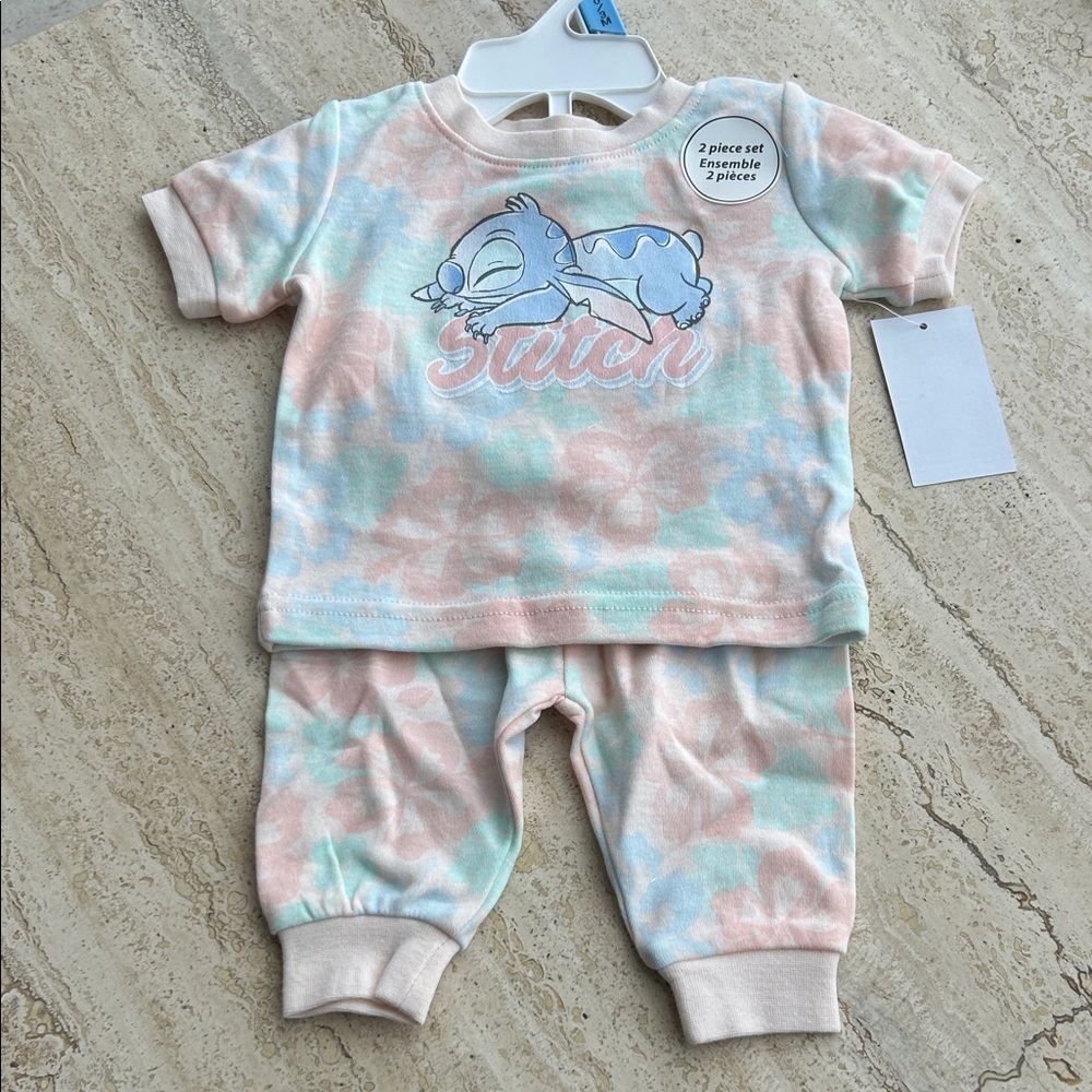 NEW 🆕 Disney Stitch Kids Tie Dye Set - Light Blue and Peach 0-3 months
